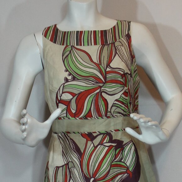 Rene Derhy beige   floral linen blend lined sleeveless side zip dress size Large - Picture 8 of 8